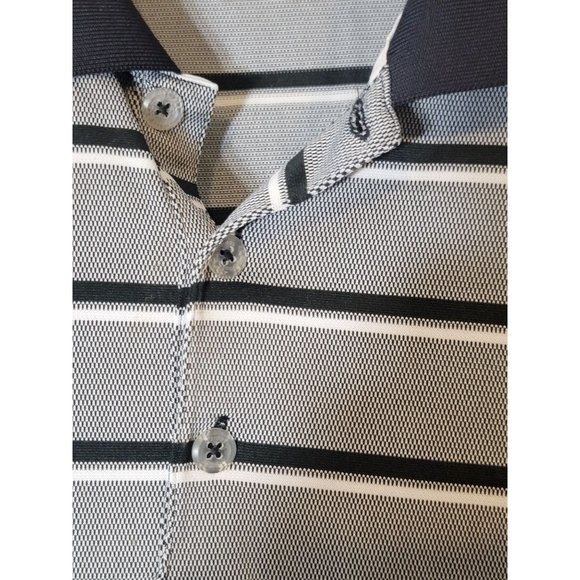 Adidas Polo Golf Shirt‎ Moisture Wicking Gray Black Striped Size Men's Large - Picture 5 of 6